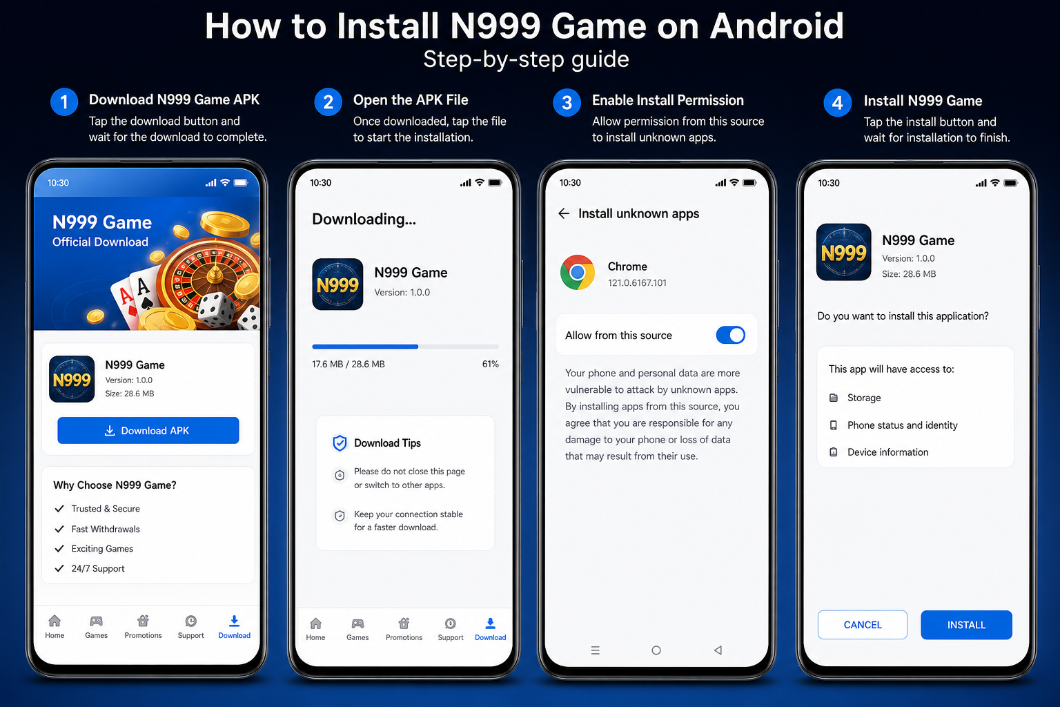 N999 APK download and install steps on Android phone